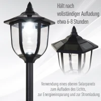 Outsunny Solar LED Gartenlaterne, Laterne aus Kunststoff, Außenleuchte für Innen und Außen 177 cm hoch, Gartenleuchte, 30/60 Lumen, für Garten Balkon Deko Schwarz(m-5)