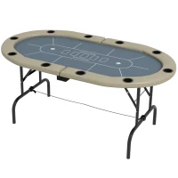SPORTNOW 8 Player Folding Poker Table, with Cup Holders, Cushioning Edge, Brown and Blue(m-11)