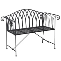 Outsunny Banc de jardin en métal noir façon fer forgé 2 personnes dim. 119l x 55P x 89H cm(m-10)