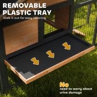 PawHut Wooden Rabbit Hutch Outdoor with Steel Run, Wooden Guinea Pig Cage with Removable Plastic Tray, Asphalt Roof, Ramp(m-7)