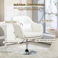 HOMCOM Sillón para Salón Giratorio 360° con Altura Ajustable Respaldo Envolvente Reposabrazos y Cojín 60x60x79-91 cm Blanco(m-6)