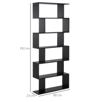 HOMCOM Bibliothèque étagère Zig zag Design Contemporain 80L x 23l x 192H cm 6 Niveaux Noir(m-3)