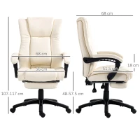 Vinsetto PU Leather Office Chair, Swivel Computer Chair with Footrest, Wheels, Adjustable Height, Cream White(m-3)