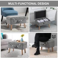 HOMCOM Elegant Velvet Footstool Pouffe Storage Trunk Stool Wood Legs Foot Pads Home Bedroom Hallyway Unique Storage Grey(m-7)