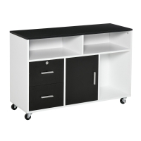 Support d'imprimante Organiseur Bureau Caisson Placard + 2 tiroirs + niches + Grand Plateau Panneaux Particules (Noir)