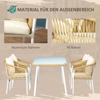 Outsunny Gartengarnitur, 5-teilig, Rattanoptik, Sitz- & Rückenkissen, rostfreier Alu-Rahmen, Gelb/Weiß/Beige(m-5)