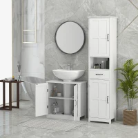kleankin Armario de Baño Bajo Lavabo con Puerta Doble y Estante Ajustable Carga 20 kg 60x30x60 cm Blanco(m-7)