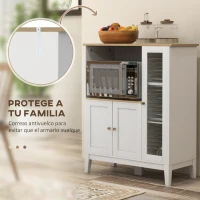 HOMCOM Mueble Auxiliar de Cocina Moderno con Estantes 3 Puertas y Sistema Anti-vuelco 80x35x97 cm Blanco(m-7)