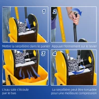 HOMCOM Chariot d'entretien avec seau, Accessoire de ménage 26L avec essoreur, sur roulette, jaune 60L x 27l x 71H cm(m-5)