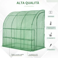 Outsunny Serra da Parete con 2 Ripiani per Piante e Fiori in Acciaio e PE, 214x120x215 cm, Verde(m-5)