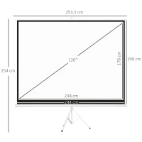 HOMCOM Pantalla de Proyector Manual 120 Pulgadas Pantalla de Proyección Formato 4:3 con Altura Ajustable 244x183 cm Blanco(m-3)