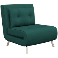 HOMCOM Liegesessel Sessel mit Liegefunktion Schlafsessel, Knopfheftung, Leinenoptik, 77 cm x 88 cm x 83 cm, Grün(m-10)