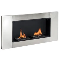 HOMCOM Cheminée bioéthanol Murale encastrable brûleur 2*0,9 L, environ 3 h de durée de combustion 110L x 14,5l x 54H cm Couverture 25-30 m² Acier inox(m-10)