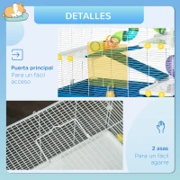 PawHut Jaula para Hámster Grande 79x46x60 cm Casa para Hámster con 3 Plataformas Tubos Comedero Bebedero 3 Rampas Rueda de Ejercicio y 2 Asas Portátiles Azul y Blanco(m-7)