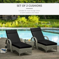 Outsunny Set of 2 Sun Lounger Cushions, Replacement Cushions for Rattan Furniture with Ties, 196 x 55 cm, Cushion ONLY, Black(m-4)