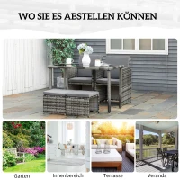 Outsunny Polyrattan Sitzgruppe für 4 Personen Essgruppe Gartenset Garnitur mit Kissen, Grau(m-7)