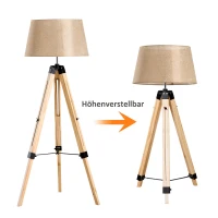 HOMCOM Stehlampe Stehleuchte Standleuchte höhenverstellbar E27, Kiefer+Polyester, 65x65x99-143cm (Beige)(m-4)