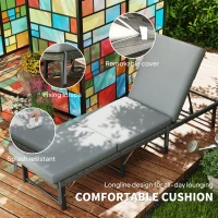 Outsunny Single Folding Rattan Sun Lounger, with Cushion - Grey(m-7)