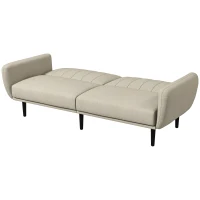 HOMCOM Canapé-lit convertible 3 places dossier inclinable 3 positions pieds bois tissu aspect lin beige(m-1)