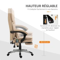 Vinsetto Fauteuil de bureau massant fauteuil bureau ergonomique hauteur réglable dossier inclinable repose-pied coussin lombaire télécommande intégrés revêtement synthétique beige(m-4)