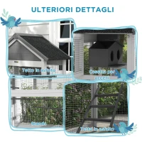 PawHut Voliera per Uccellini a 3 Porte con Casetta e Vassoio, in Legno e Metallo, 92x52x171 cm, Grigia e Nera(m-7)