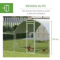 PawHut Pollaio da Giardino per 12-14 Galline in Acciaio Zincato e PE con Tettoia e Serratura, 660x190x195 cm(m-5)