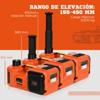 DURHAND Kit de Gato Eléctrico para Coche 12V 15,5-45cm Kit Elevación de Automóvil con Luz e Inflador 36x33x16cm Naranja(m-5)