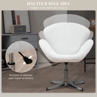 HOMCOM Fauteuil pivotant hauteur réglable revêtement tissu bouclette pour salon chambre bureau, blanc(m-4)