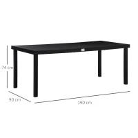 Outsunny Gartentisch Outdoor-Tisch Outdoor-Loungetisch, wetterbeständig, 190 x 90 x 74 cm, Schwarz(m-3)
