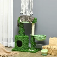 PawHut 77cm Cat Tree for Indoor Cats with Green Leaves, Scratching Posts, Hammock - Green(m-10)