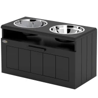 PawHut Raised Dog Bowl with Slow Feeder, Two Stainless Steel Dog Bowls, Drawer, for Large and Extra Large Dogs, Black(m-11)