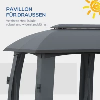 Outsunny Pavillon, Partyzelt, mit Fliegennetzen, Winddach, bis 15 Personen, dunkelgrau, 3 x 6 x 3 m(m-6)