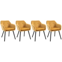 HOMCOM Chaises de Salle à manger Chaises de Visiteur scandinave - Lot de 4 - Pieds effilés Bois Noir - Velours Jaune Moutarde(m-10)