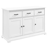 HOMCOM Credenza Shabby Chic Bianca in Legno con 3 Cassetti e 2 Armadietti per Soggiorno o Cucina, 136x42.5x86cm(m-10)