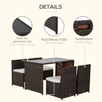 Outsunny 5-teiliges Polyrattan Gartenmöbel-Set, wetterfest Balkonmöbel für 4 Personen Terrassenmöbel mit Tisch 4 Stühle Kissen, Lounge-Set Essgruppe Sitzgruppe für Balkon, Garten, Braun+Khaki(m-7)