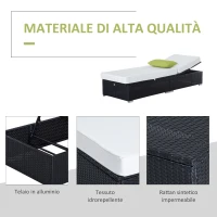 Outsunny Lettino Prendisole da Giardino , Sdraio da Piscina di Lusso in PE Rattan e Alluminio con Cuscino, 195x68x31 cm(m-5)