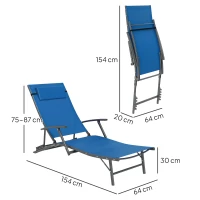 Outsunny Set of Two Adjustable Back Sun Loungers - Blue(m-3)