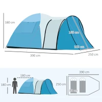Outsunny Campingzelt für 3 Personen, inkl. Tragtasche, herausnehmbare Trennwand, Wasserdicht, Blau(m-3)