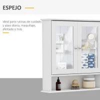 kleankin Armario de Baño con Espejo de Pared con 2 Puertas Armario de 3 Niveles para Almacenamiento Armario de Pared para Cocina Baño Salón Tablero de MDF Fuerte y Fácil de Limpiar Blanco 56x13x58cm(m-5)
