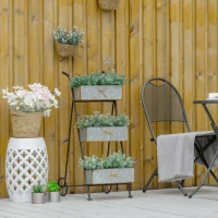 Outsunny Jardinière Chariot sur Pied 3 Niveaux Style Rural Chic - Pliable - 2 poignées et Roues - nœuds de Corde métal martelé Effet Vieilli(m-2)