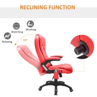 HOMCOM 6-Point Massage Office Chair with Seat Heated for Home Office, PU Leather High Back Executive Desk Chair with Adjustable Height and 360° Swivel for Work Study, Red(m-7)