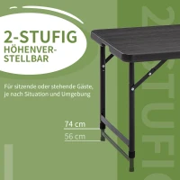 Outsunny Outdoortisch, Gartentisch, für 4 Pers., klappbar, höhenverstellbar, Holzoptik, grau+schwarz, 118 x 60 x 74 cm(m-5)