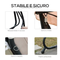 Outsunny Dondolo da Giardino 3 Posti Convertibile in Letto a Dondolo, Tetto e Struttura in Acciaio, 200x120x164cm Marrone Chiaro(m-7)