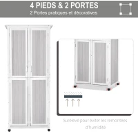 Outsunny Abri de Jardin Armoire de Jardin sur Pied dim. 77L x 58l x 175H cm 2 étagères 2 Portes 3 Crochets Toit bitumé étanche Bois sapin pré-huilé Gris Blanc(m-4)