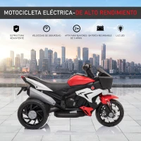 HOMCOM Moto Eléctrica Infantil con Luces Bocina Música Neumáticos Anchos Moto para Niños con Velocidad 3 km/h Rojo(m-4)