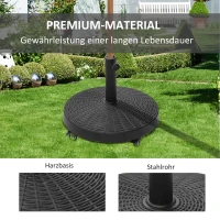 Outsunny Sonnenschirmständer 25kg Schirmständer mit Rollen rund Rattanoptik Ständer für Schirmstangen mit Ø38/48 mm Ständer für Garten, Balkon, Schwarz(m-7)