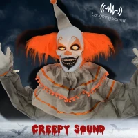 HOMCOM 6' Orange Clown Halloween Animatronic, with Glowing Eyes(m-4)