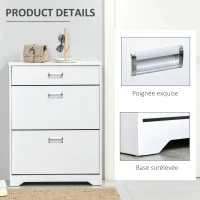 HOMCOM Meuble à chaussures avec 2 tiroirs rabattables étagère réglable + 1 tiroir  jusqu'à 16 paires 70L x 29l x 92H Blanc(m-6)