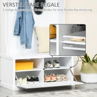 Aosom Garderobe im Vintage-Design mit Sitzbank 2 Regale MDF Weiß(m-6)