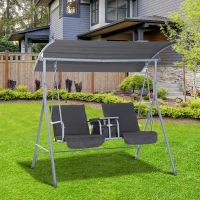 Outsunny Balancelle Design de Jardin 2 Places Inclinaison Toit réglable Tablette rétractable Rangement Acier Gris Clair Noir(m-2)